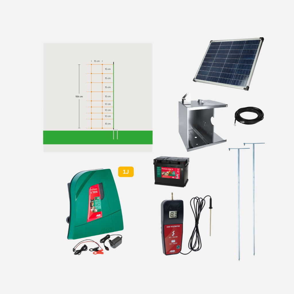 Schafzaun Set, inkl. Weidezaungerät und Schafnetz 106 cm mit Wildverbiss