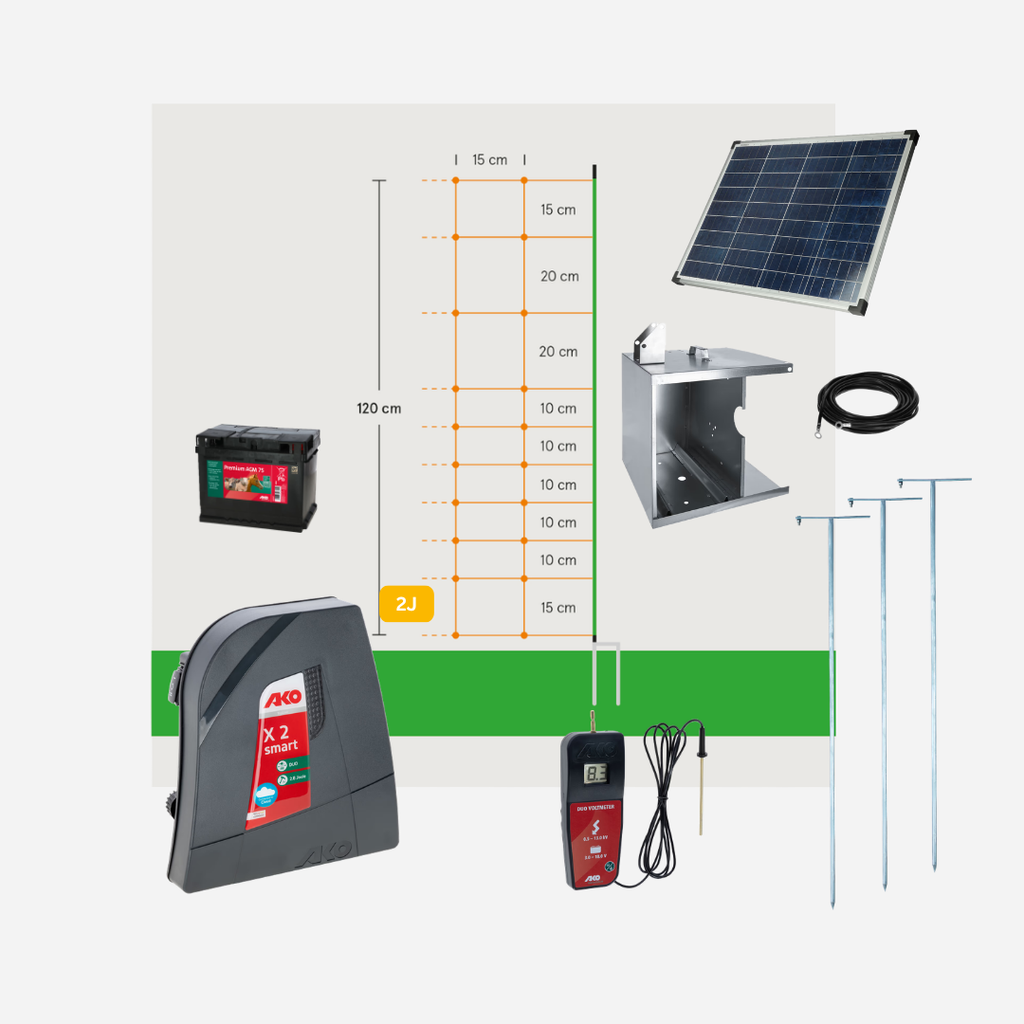 Schafzaun Wolf Set smart, inkl. Weidezaungerät und Schafnetz 120 cm